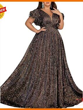 Plus Size Formal Evening Dress A-Line V-Neck Long Sleeve Wedding Guest